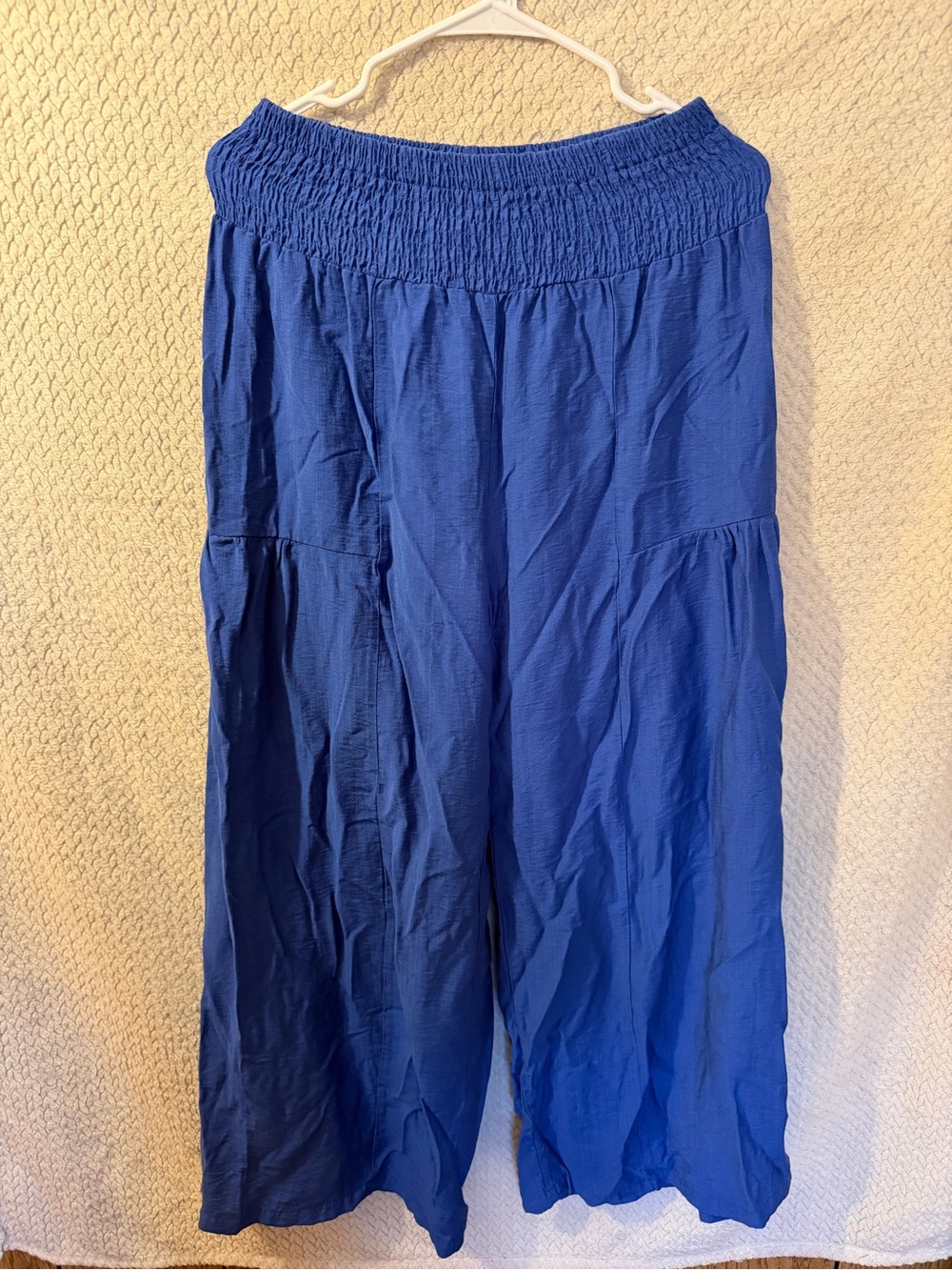 SHEIN Blue Smocked Elastic Waist Wide-Leg Pants